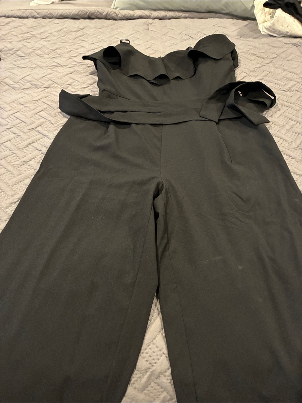 Banana Republic Black Ruffle Jumpsuit with Waist Tie